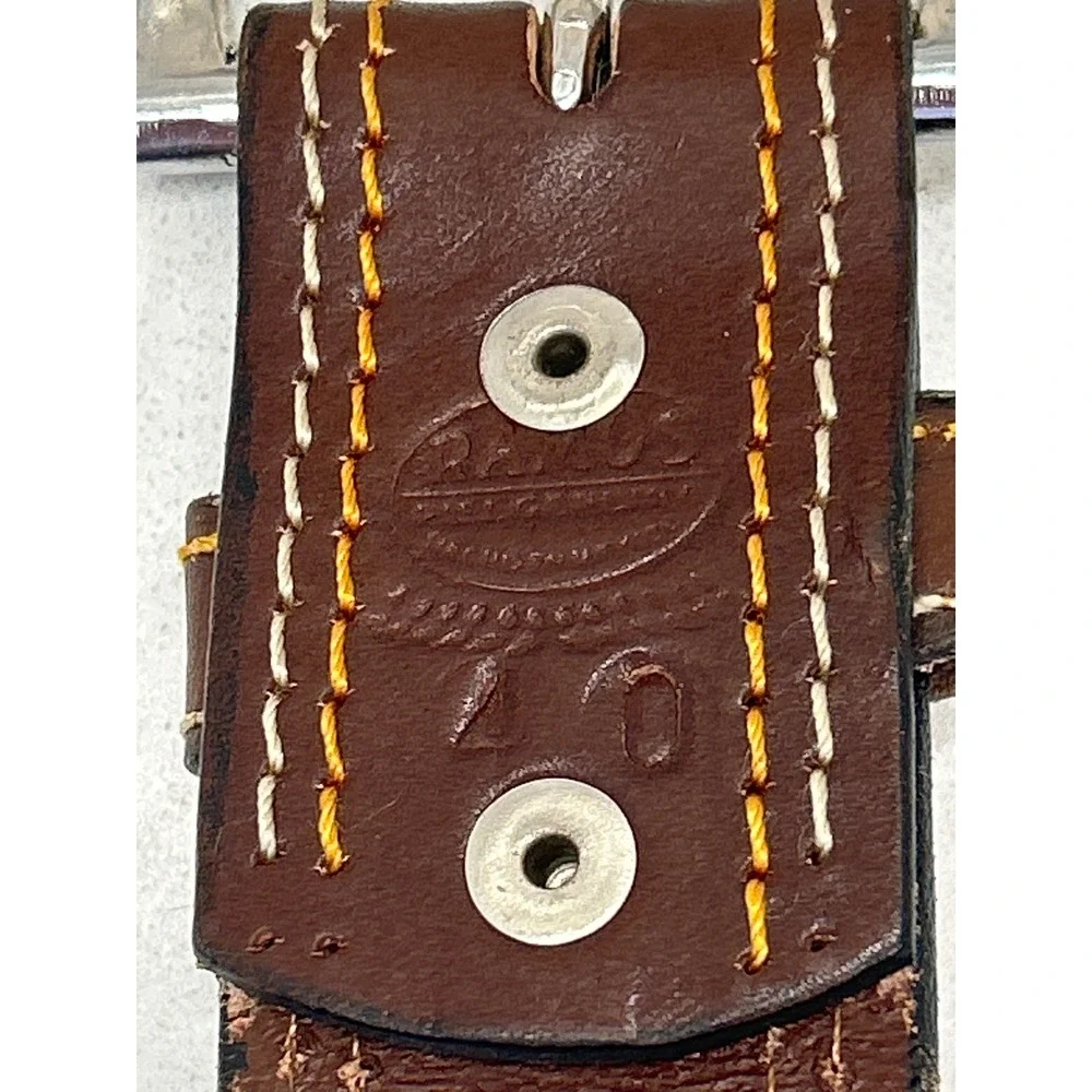 Ramos Mens Brown Leather Belt Double Stitch Perforated Size 40 Silver Buckle
